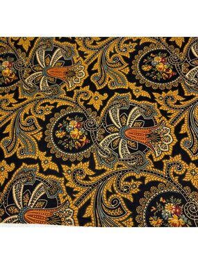Andover Kathy Hall Floral Paisley Cotton Fabric 20"x44" Gold & Black Design Quil